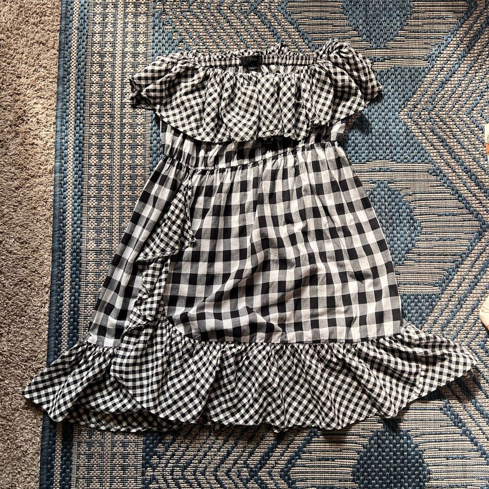 Cottagecore Gingham strapless 100% cotton J.Crew ruffle mini dress coquette S
